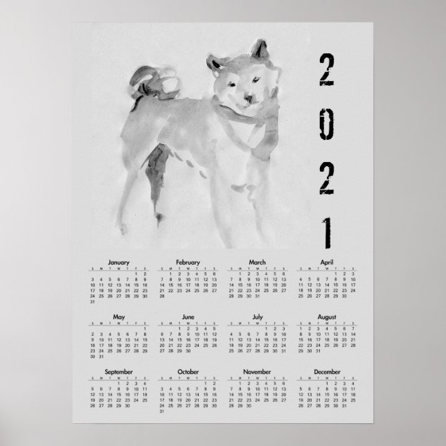 Póster Pintura original de Shiba Inu 3 Poster del calenda (Frente)
