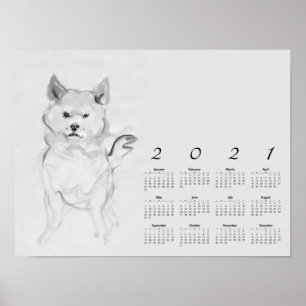 Póster Pintura original de Shiba Inu 4 Poster del calenda