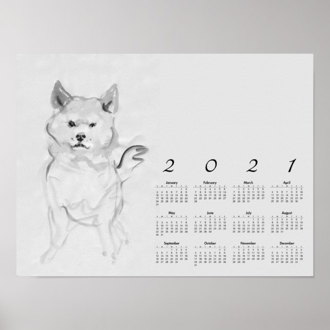 Póster Pintura original de Shiba Inu 4 Poster del calenda (Frente)
