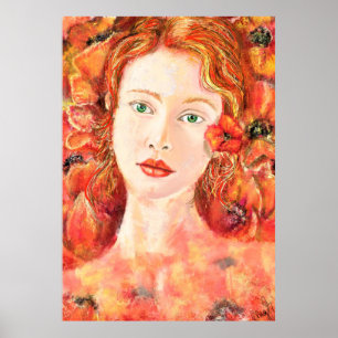 Póster Pintura original de una mujer con ojos verdes peli