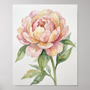 Póster Pintura Original en Acuarela: "Blushing Peony Bloo