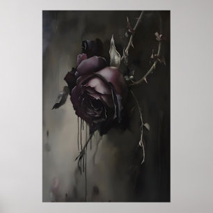 Póster Pintura oscura de rosa gótica, vida quieta floral