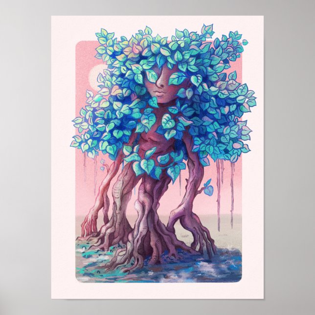 Póster Pintura Pastel Chica de árbol (Frente)