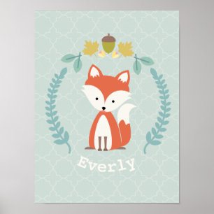 Póster Pintura personalizada de Nursery de Baby Fox Wreat