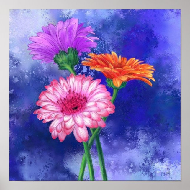 Póster Pintura Poster de Gerberas de tres colores (Frente)