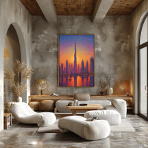 Pintura puntillista del horizonte de Dubái con el