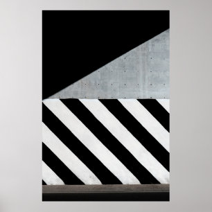 Póster Pintura rayada diagonal blanca y negra en la pared