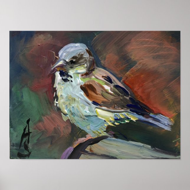 Póster pintura realista, gorrión (Frente)
