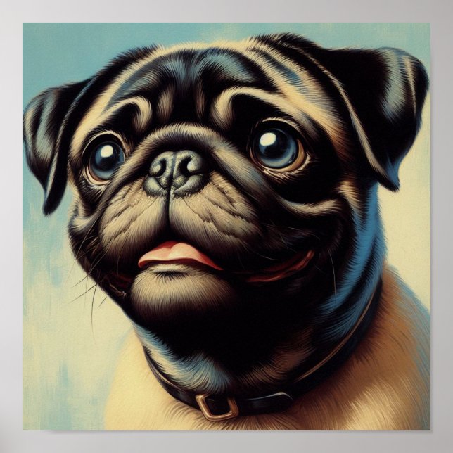 Póster Pintura retro de pug (Frente)