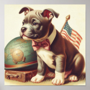 Póster Pintura retro-estadounidense de Toro Terrier