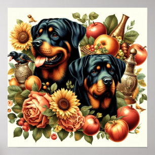 Póster Pintura Retro Rottweiler