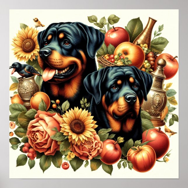 Póster Pintura Retro Rottweiler (Frente)