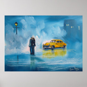 Póster Pintura romántica amarilla de los pares del día