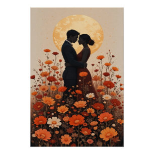 Póster Pintura Romántica de Atardecer - Arte Floral de Pa