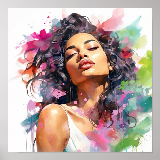 Póster Pintura rosa y verde de una mujer afroamericana (Frente)