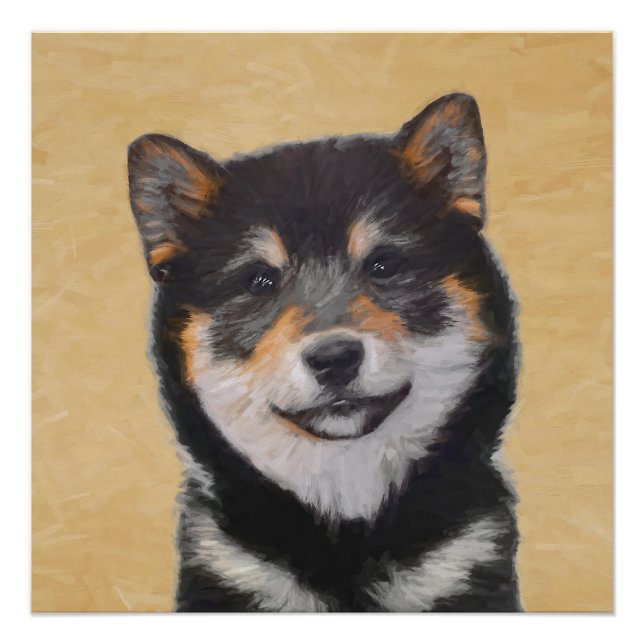 Póster Pintura Shiba Inu (Negro y Tan) - Arte de perro (Anverso)