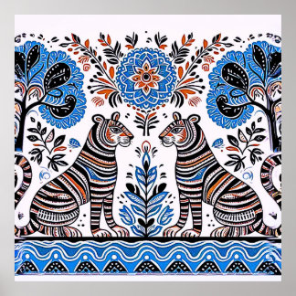 Póster pintura simple de madhubani