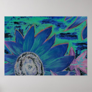 Póster Pintura surrealista moderna del aceite azul del