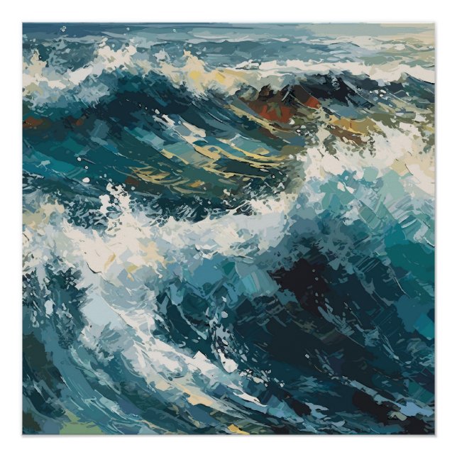 Póster Pintura temática de Breaking Beach Waves (Anverso)