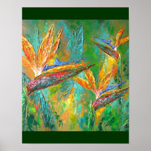 Póster Pintura tropical de las aves del paraíso de las