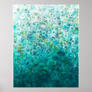 Póster Pintura verde azulada de color blanco abstracto de