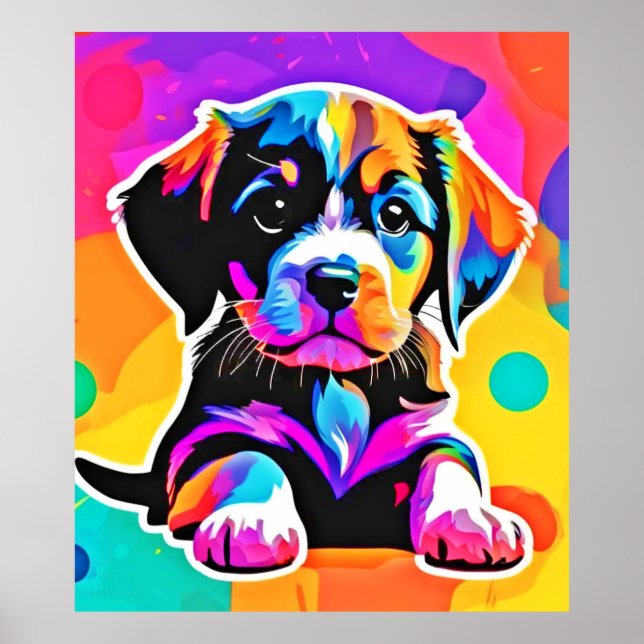 Póster Pintura vibrante de cachorros (Frente)