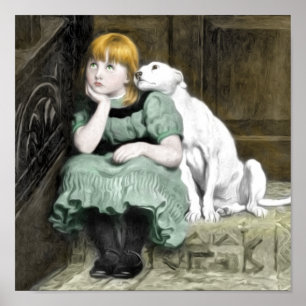 Póster Pintura victoriana Chica Adorativo del perro