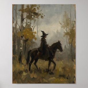 Póster Pintura Vintage Caballo Bruja Gótica II