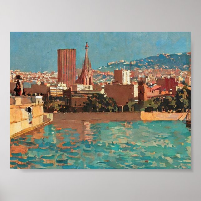 Póster pintura vintage de Barcelona (Frente)