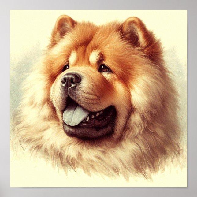Póster Pintura vintage de Chow-Chow (Frente)