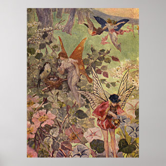 Póster Pintura vintage de hadas y flores