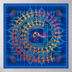 Póster Pintura warli - dibujo a mano tradicional del anci