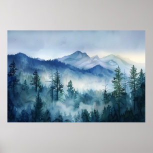 Póster Pinturas en acuarela de la montaña Smoky Sleeping