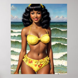 Póster Pinup Black Chica Melanin Bikini Model