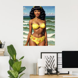 Póster Pinup Black Chica Melanin Bikini Model