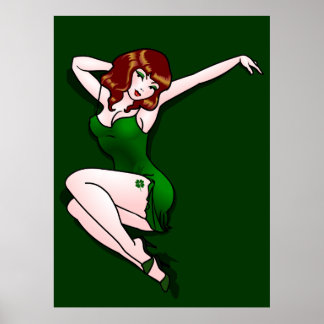Póster Pinup Chica Poster Lucky Irish Pinup Art Deco Prin