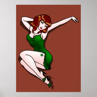 Póster Pinup Chica Poster Lucky Irish Pinup Art Deco Prin