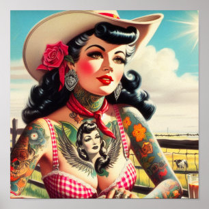 Póster Pinup de campo de tatuaje vintage