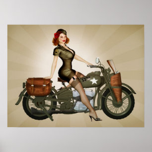 Póster Pinup de la motocicleta del Ejército Sgt Davidson