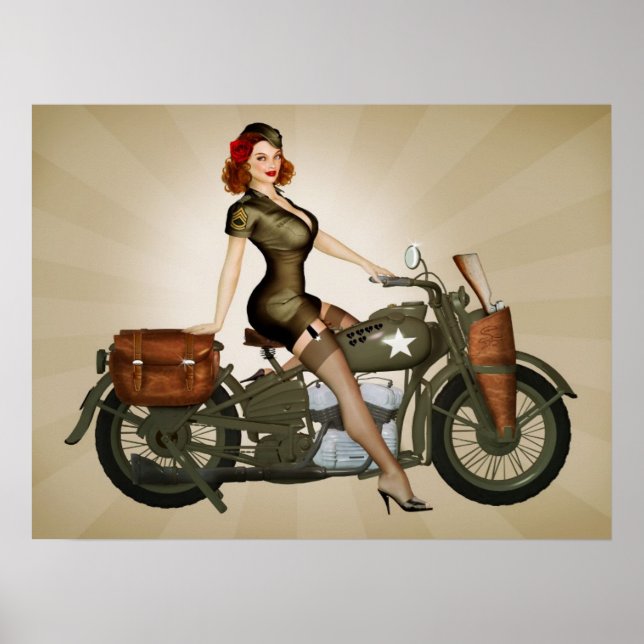 Póster Pinup de la motocicleta del Ejército Sgt Davidson (Frente)