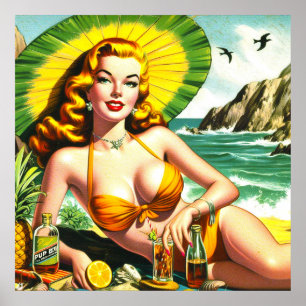Póster Pinup tropical vintage