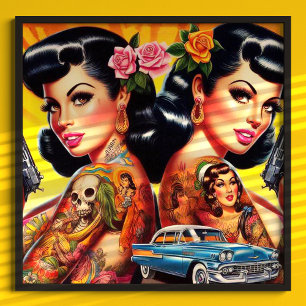 Póster PinUp Vintage Tattoed Twins