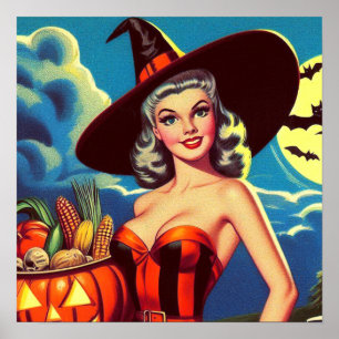 Póster Pinza de bruja retro halloween