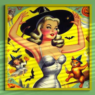 Póster Pinza de bruja retro Halloween