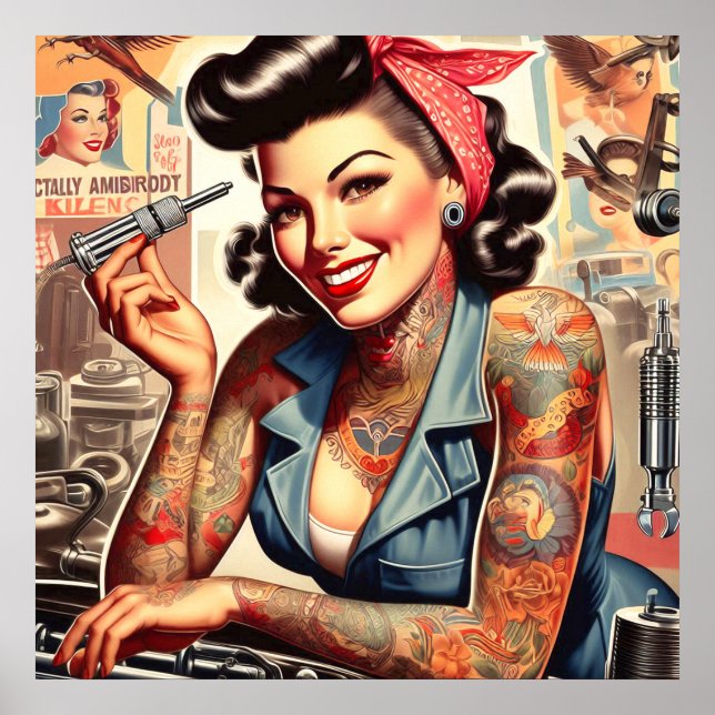 Póster Pinza mecánica vintage (Frente)