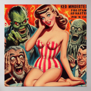 Póster Pinzas y monstruos retro