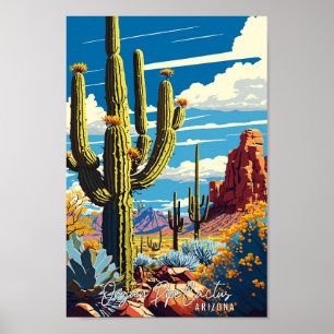 Póster Pipe orgánica ilustracion de viaje Cactus Arizona