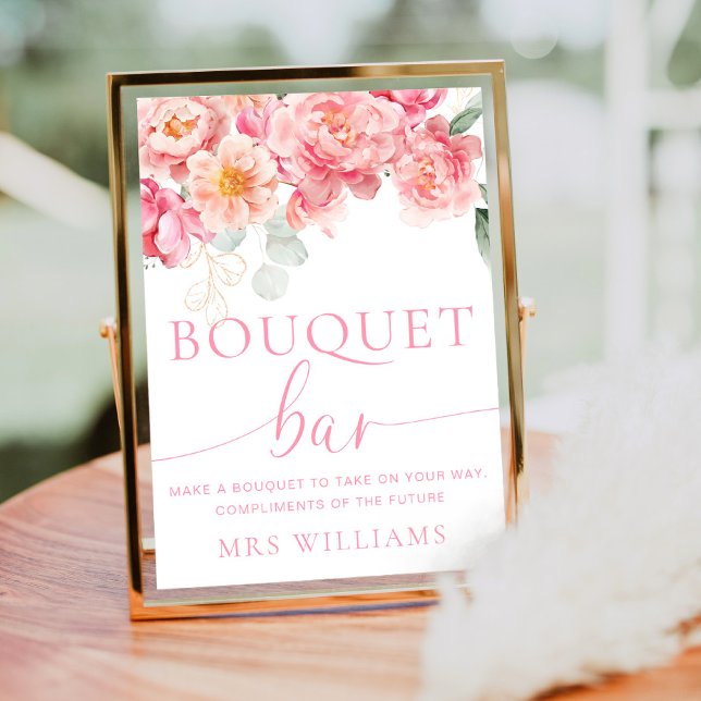 Póster Piper Peony Floral Bouquet Flower Bar Rótulo (Bouquet Bar Sign Piper Peony )