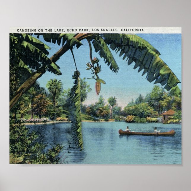 Póster Piragüismo, Echo Park, Vintage de Los Ángeles (Frente)