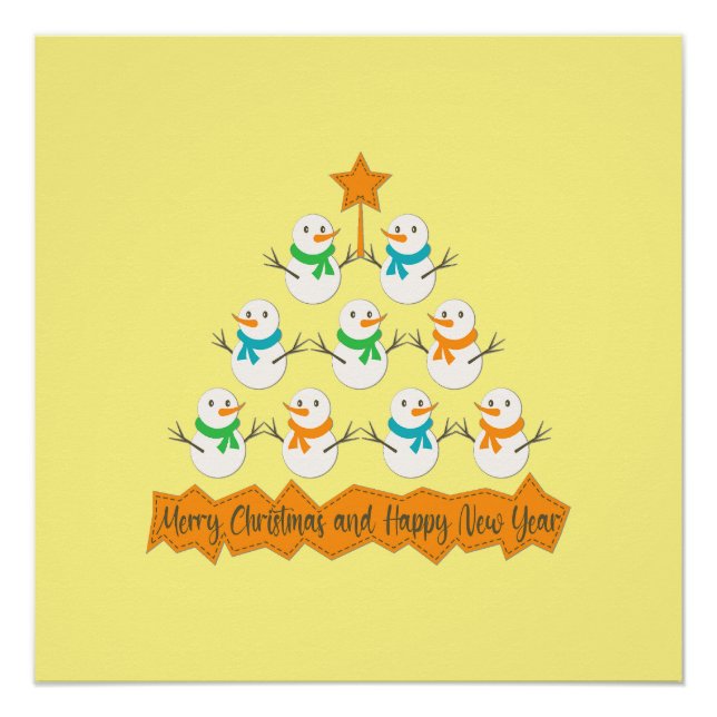 Póster Pirámide de árboles de Navidad hecha de muñecos de (Anverso)